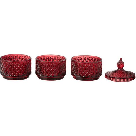 Boîte Déco en Verre "3 Étages" 20cm Rouge (1/2)