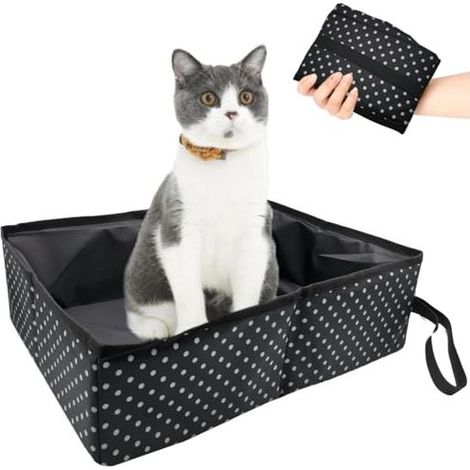 Litière pour Chat Pliable et Portable, Bac à Litière de Voyage Étanche et Lavable, Idéal pour Intérieur Extérieur Camping, Noir, 40x30x13 cm (1/4)