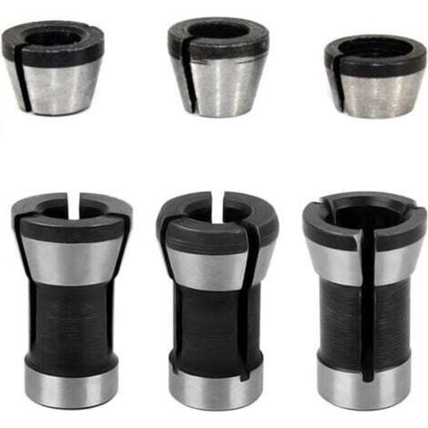 6pcs Adaptateur Pince de Serrage Fraise Defonceuse 6mm 6.35mm 8mm Mandrin de Fraiseuse Collet Mandrin de Fraise à Bois pour Affleureuse Défonceuse électrique (1/4)