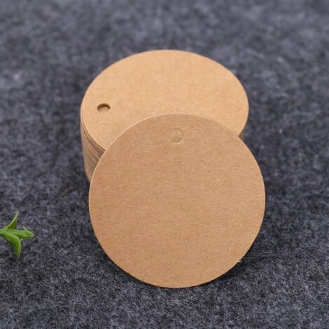 (Marron) 100PCS Étiquettes en Papier Kraft Étiquette Cadeaux-Étiquette Ronde 5x5cm Kraft Étiquettes Étiquettes de Mariage avec Ficelle pour Dragees Noël Anniversaire Communion