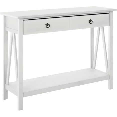 Table console avec 1 tiroir en pin blanc (1/5)