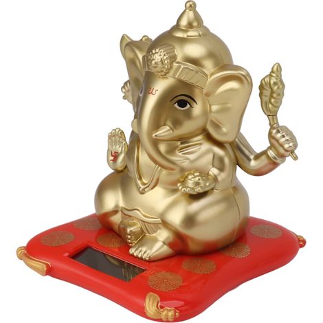Statues de Ganesha, dieu éléphant, à énergie solaire, figurines indiennes de Ganesha pour tableau de bord de voiture, décoration intérieure, artisanat doré (1/5)