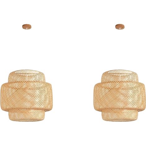 Lámpara colgante, diseño de bambú natural, cable de longitud ajustable, 2 piezas de 30 cm, bombilla no incluida. (1/2)