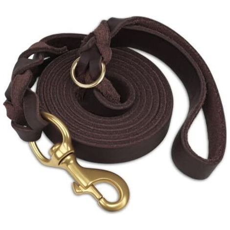 Laisse pour chien en cuir, laisse robuste en cuir avec crochet en laiton solide, souple et durable, convient aux chiens de petite, moyenne et grande taille (marron, 180 cm × 2 cm)