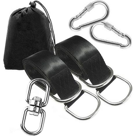 Kit suspension balançoire arbre, sangles nylon 2,5m, mousquetons acier, crochet pivotant 360°, jardin camping (1/5)