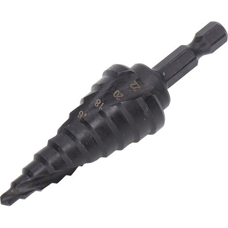 LUCKDANO HSS Stufenbohrer mit spiralförmiger Nut, HSS-Reibahle für Schwarzmetall (10 Stufen (4-22 mm)).