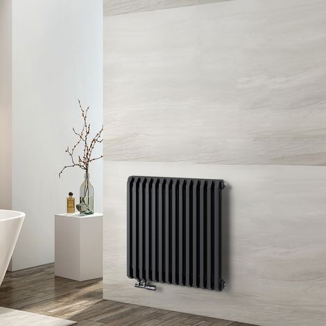 EMKE Radiateur eau chaude en acier, Radiateur à Eau Chaude Mural, Tube en forme de D, Anthracite 600x594mm 969W