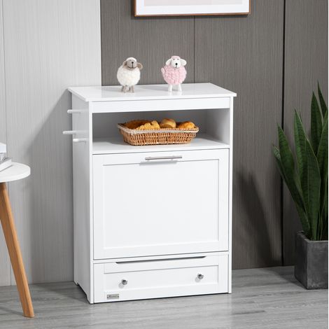 Mobile portaoggetti per animali con 2 ciotole inox, 61 x 35,5 x 82 cm, bianco OKMYHOME (1/5)