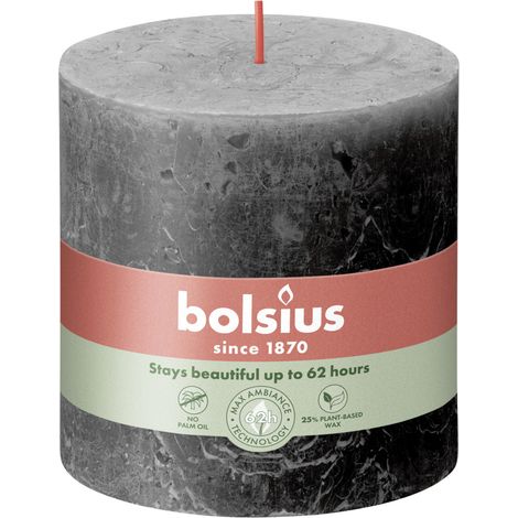 Bolsius Rustik Stumpenkerze stürmisches grau, Höhe 10 cm, Ø 10 cm Stumpen- und Kugelkerzen