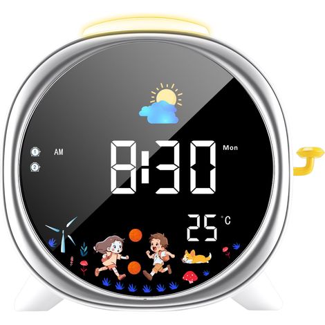 Reloj despertador educativo para niños, con luz nocturna, dos alarmas y función de repetición, recargable, ideal para entrenar el sueño de niños y niñas.