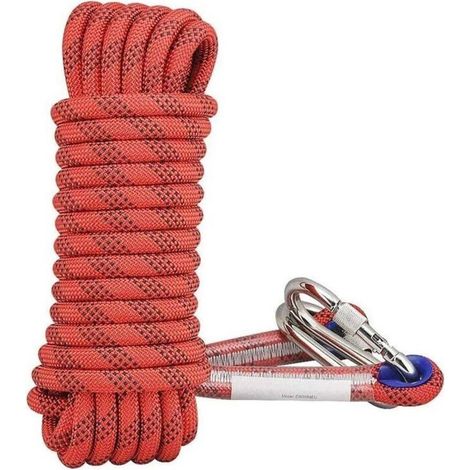 Corde de sécurité Corde en nylon Corde d'escalade en plein air Corde d'escalade Corde d'escalade Corde de sauvetage Corde de descente Corde d'escalade 14mm Rouge (20 mètres + 2 boucles de mousqueton