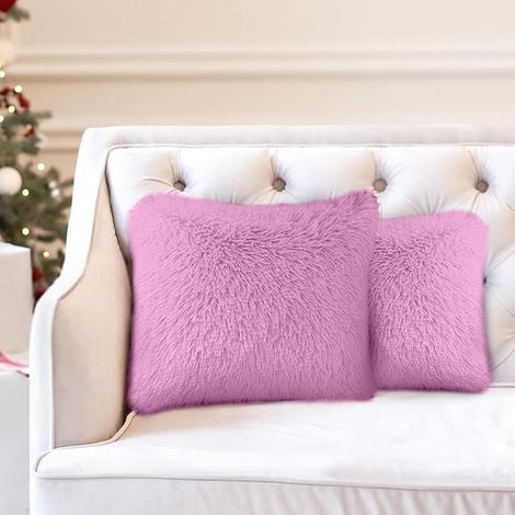 Housse de Coussin, Fourrure Artificielle Taie d'oreiller, Taie d'oreiller Moelleuse, Canapé Salon Chambre (Rose) (1/4)