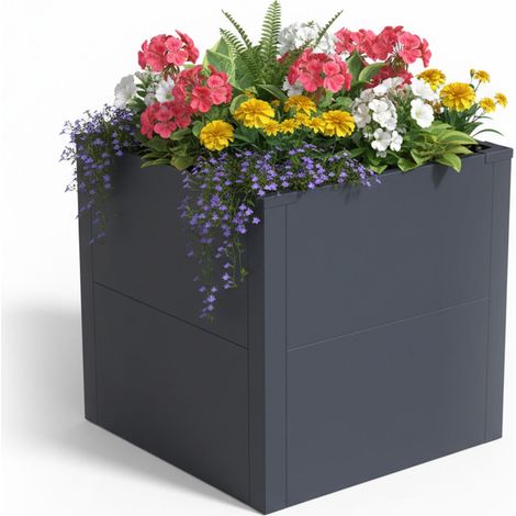 Relaxdays raised bed, powder-coated steel, 50 x 50 x 50 cm, for flowers, plants & vegetables, grey