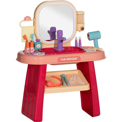 Specchiera Giocattolo per Bambini Tavolo Toeletta con Accessori e Rubinetto Rosa (1/5)