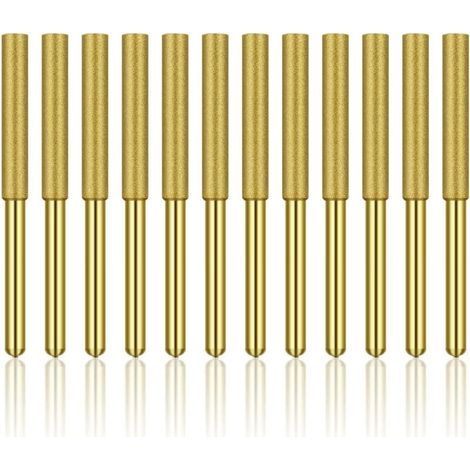 12 Pcs Diamond Chainsaw Sharpener, High Hardness Titanium Plated Burr Grinding Wheel, Chainsaw Sharpener Stone Bits, 5/32in 4mm (1/5)