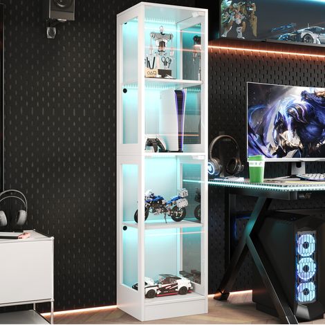 Vitrine mit 1 Tür und 4 Einlegeböden, per App gesteuerte LED-Beleuchtung, Push-to-Open-Öffnung, weiß, 40x35x170 cm (1/5)