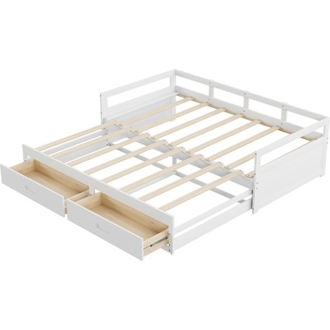 Canapé-lit extensible 90/180200 cm avec tiroirs et sommiers à lattes, lit en pin avec rangement, blanc (Ancien SKU: LD000033AAK) (1/5)