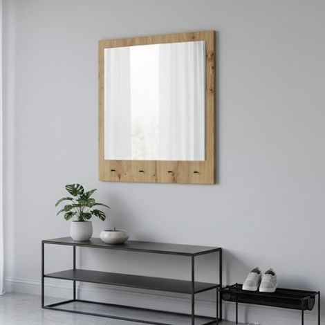Spiegel Cherasco, rechteckig, zum Aufhängen, Rahmenmaterial Glas, 78x76h cm, Eiche braun astig (1/4)