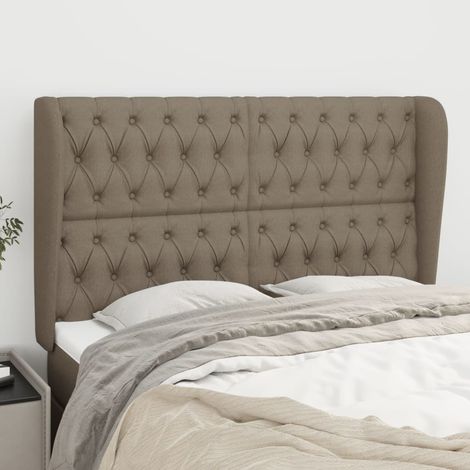 Tête lit de avec oreilles pour lit double, Cadre de lit, Tableau décoratif de chevet Taupe 147x23x118/128 cm Tissu CDE42261 (1/5)