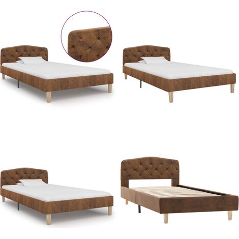 Cadre de lit sans matelas marron similicuir daim 90x200 cm - Cadre De Lit - Lit Double - Lit Moderne - Lit En Cuir - Lit Confortable - Home & Living (1/5)