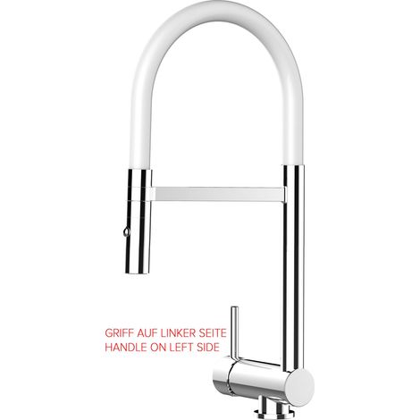 Unterfenster Wasserhahn Vorfenster Umklappbar 6 CM Verchromt Kuechenarmatur mit 360 schwenkbarem Weiss Auslauf und abnehmbare 2 strahl Handbrause - LINKER HEBEL