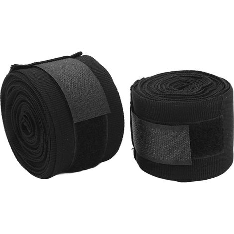 Set aus 2 Boxbandagen aus Baumwolle, 5 m lang, schnelltrocknend, halbelastisch, Klettverschluss, für Kickboxen und Muay Thai, schwarz. (1/5)