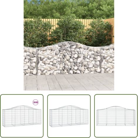 The Living Store Gabionen mit Hochbogen 40 Stk. 200x50x80/100cm Verzinktes Eisen - Gabionen - Gartenzaun - Gartendeko - Gartengestaltung - Staketenzaun (1/5)