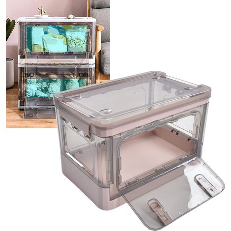 Boîte de rangement pliable à double porte et 4 roues, 35 L, rose, avec couvercle, empilable, convient pour le bureau, l'extérieur, la maison et la chambre. (1/5)