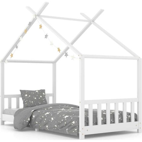 Lit simple Cadre de lit d'enfant Blanc Bois de pin massif 90 x 200 cm