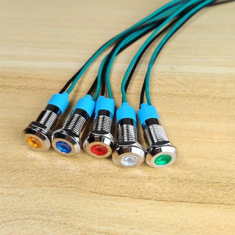 Gebildet 5pcs 8mm 3V-4.5V-5V-6V-7.5V-9V LED Métal Indicateur Lampe de Signalisation Étanche avec Fil (Rouge/Orange/Bleu/Vert/Blanc)