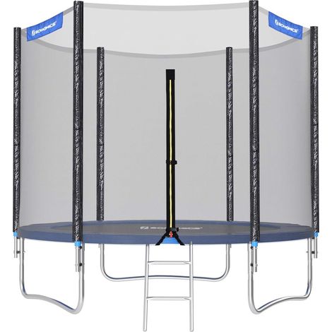 Trampoline extérieur, Diamètre 244cm, TÜV Rheinland GS Certifica, Équipement jardin, avec Échelle, Filet de protection, Poteaux recouverts, Noir et bleu STR8FT (1/5)