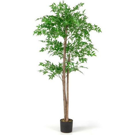 Bambou artificiel de 150 cm en PEVA avec 1020 feuilles, 3 troncs et branches orientables pour le salon, la chambre et le balcon (1/5)