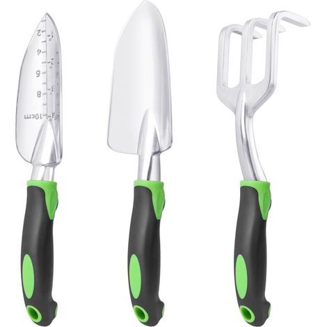 Gartenwerkzeug-Set – Schaufel, Rechen, Pflanzspaten – Dickes Aluminium 2 mm & 7 mm – Zum Jäten, Pflanzen und Auflockern des Bodens – 3-teilig (1/5)