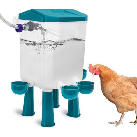 Abreuvoir automatique 7 litres pour poules – Flotteur contrôlé – Tuyau inox 1,5 m – Design surélevé avec pieds – Pour canards, oies, dindes
