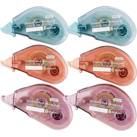 Lot de 6 Roller Colle Adhésif Double Face, 6mm x 6m Dérouleur Adhésif Transparent pour Scrapbooking, Photos et Loisirs Créatifs, Application Fluide (1/5)