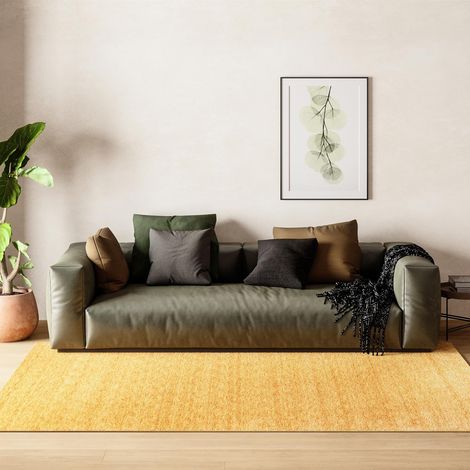 Tapis Gabbeh indien Tapis Uni - Tapis en laine - 200x140cm, Rectangular - 100% Laine vierge - Tissé main - Or Scala