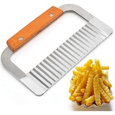Coupe-pommes de terre ondulé en acier inoxydable, outil de coupe robuste avec manche en bois pour légumes racines (1/5)