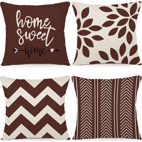 Housse de coussin 45 x 45 cm, lot de 4 coussins décoratifs, housse de coussin d'extérieur en lin pour chambre, canapé, fauteuil, lit, jardin, 45 x 45 cm (1/5)