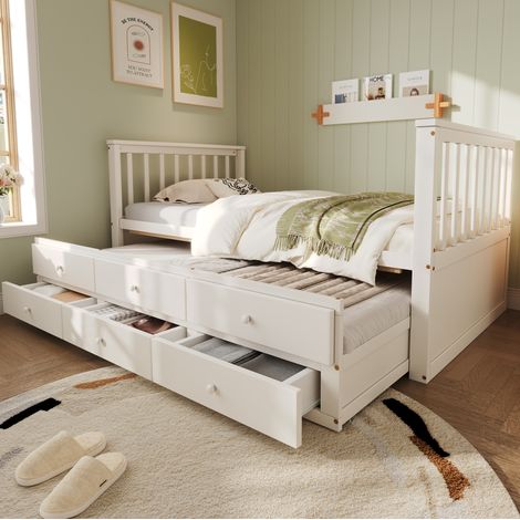 Lit simple 90x200 avec tiroirs et lit gigogne OKMYHOME (1/5)