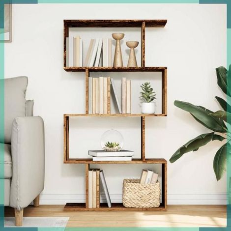 858109 étagère séparatrice de pièce à 4 niveaux vieux bois 70x24x129cm (1/5)