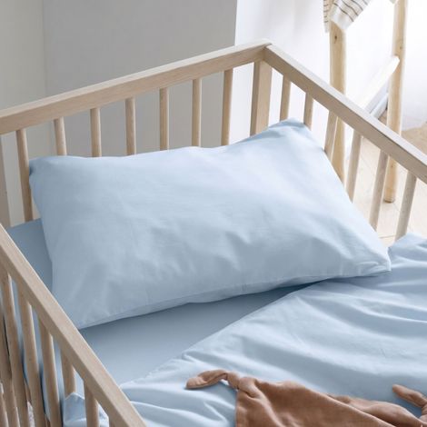 Taie d'oreiller bébé coton lavé 40x60 - SOMEO Bleu ciel (1/2)