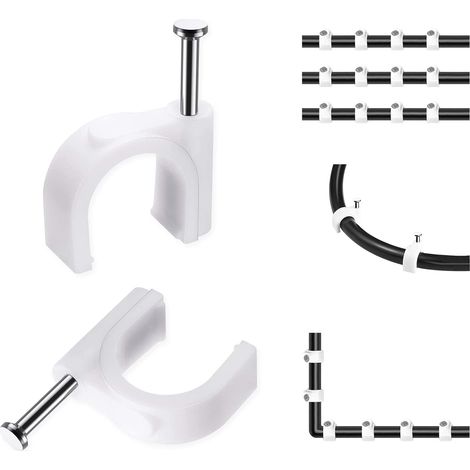 Lot de 100 Clips de câble Ronds, 8 mm, Blanc Solides et durables, Attache Câble, Range Câble, Fixation Câble électrique, Clips Câble (1/5)