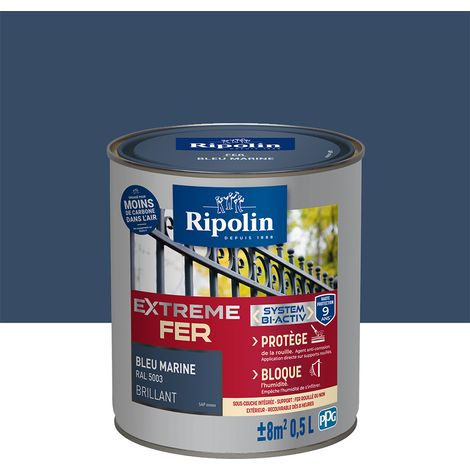 Ripolin – Peinture fer antirouille brillante 0,5 L – Bleu marine RAL 5003 – Résistante aux intempéries et aux chocs – Application directe sur métal (1/5)