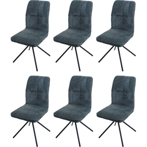 Set 6 sedie sala pranzo HHG-432, girevole posizionamento automatico, stoffa/tessuto ciniglia (340g/m²), blu-verde