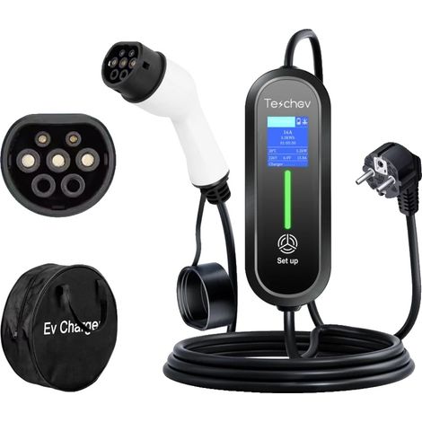 Cargador para coche eléctrico, corriente ajustable, diseño portátil, nuevo 16A 3.5kW Tipo 2 (1/2)