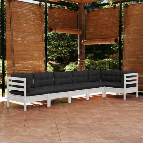 vidaXL 6-tlg. Garten-Lounge-Set mit Kissen Weiß Kiefernholz (1/5)
