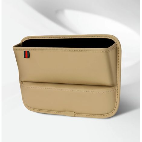 Organisateur de siège auto (beige) Boîte de rangement en cuir PU pour console centrale, comble l'espace entre le siège et le téléphone portable, clés, petits objets, intérieur de voiture (1/5)