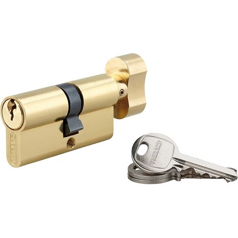 Cilindro europeo per serratura a pomolo SA  35Bx30mm, anti estrazione, ottone, 3 chiavi - THIRARD