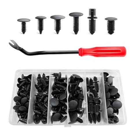 KVAEY Lot de 146 clips de fixation pour voiture, 6 tailles populaires en nylon durable et double extrémité pour sapin de Noël, rivets à visser avec poignée rouge (1/5)