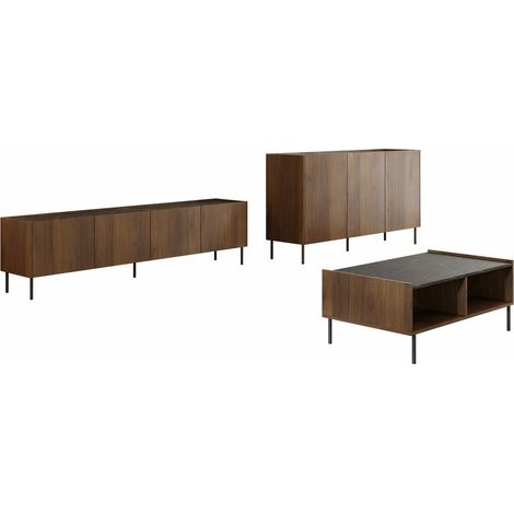 Mobilier1 – Ensemble de salon Comfivo Belviro – 3 pièces en stratifié et métal – Dimensions table 39x60x97cm – Compatible robots aspirateurs